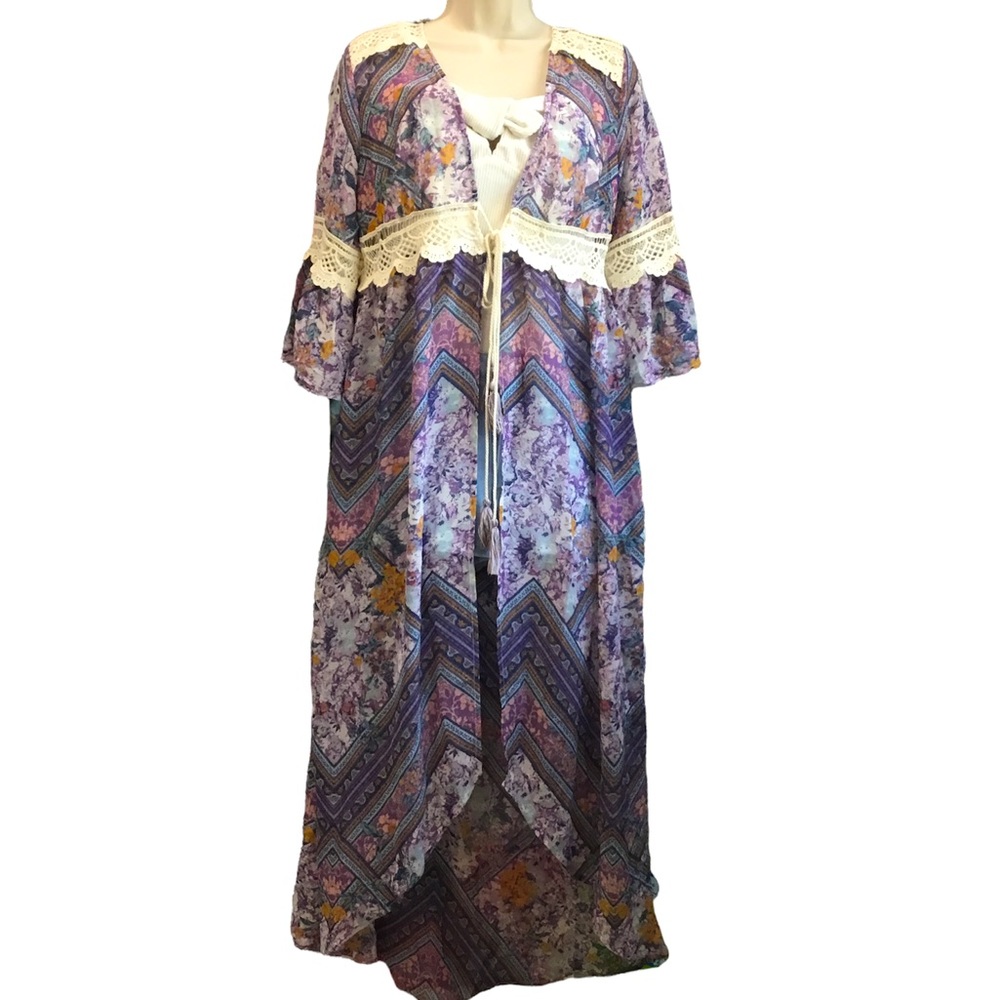 Bohemian Vintage Floral Long Silk Duster